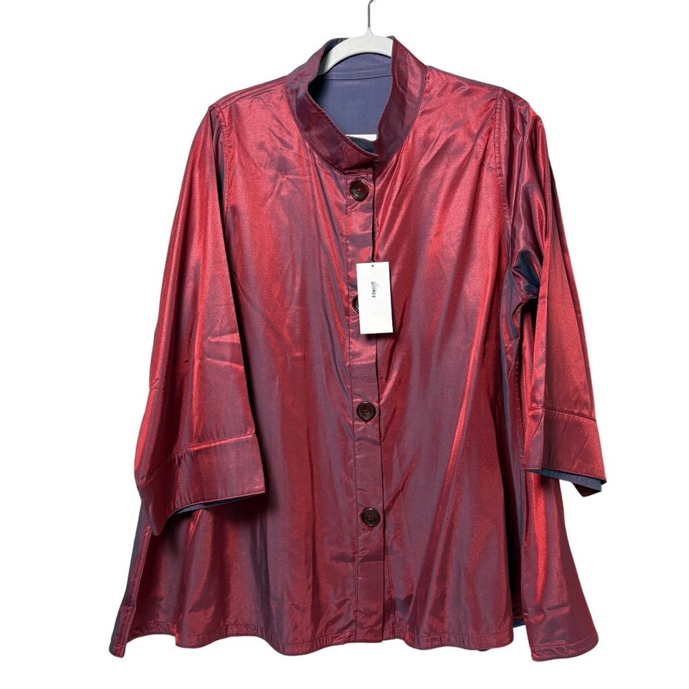 Breeke Swing Coat‎ Jacket Size M L XL Red Blue Shimmer Button Up Reversible NWT